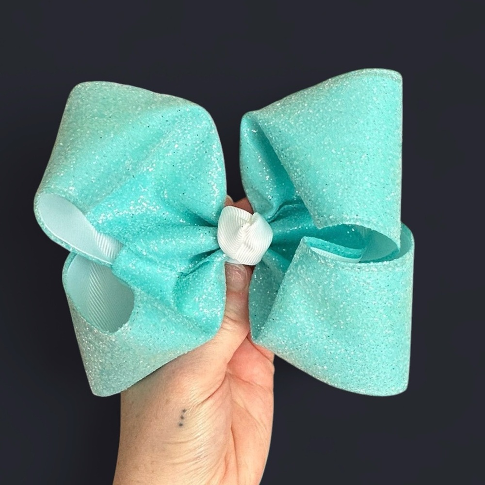 aqua glitter smocked bow